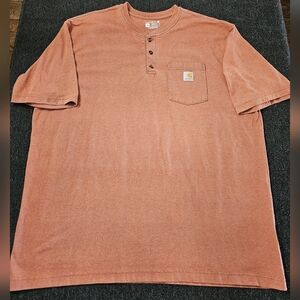 Carhartt Brown Loose-fit Quarter Button Short-Sleeve Henley Shirt Men's Size 2XL